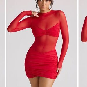 Oh Polly Scarlet Sheer Mini Dress